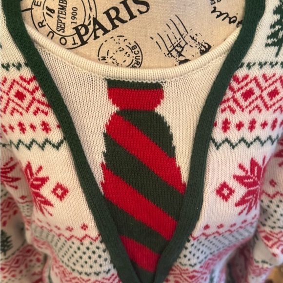 Jolly Sweaters Vintage Christmas Holiday Ugly Sweater Tie Cardigan Suit Large - Picture 3 of 7